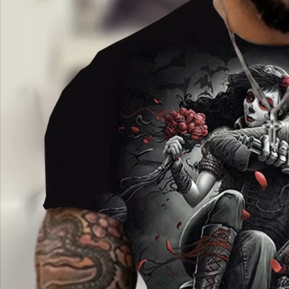 BIKERS 🏍️💀3-D Digital  Pattern Men's Graphic Tee Motorcyclist Grimreaper... - Picture 4 of 8